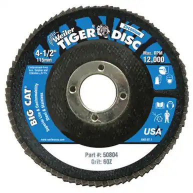 WEILER 50804 Big Cat High Density Flap Disc 4.5", 60 Grit, 7/8 Arb. 12000RPM