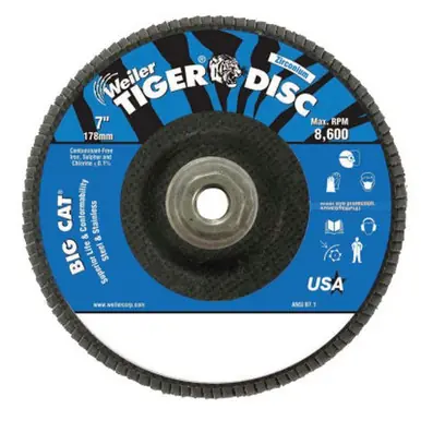WEILER 50843 BigCat High Density Flat Flap Disc 7" 40 Grit 5/8"-11 Arbor 8600RPM