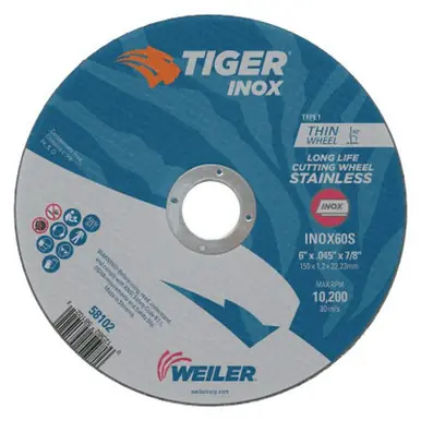 WEILER 58102 Tiger-ox Thin Cutting Wheels, 6" Dia, .045" Thick, 7/8" Arbor (25pk)