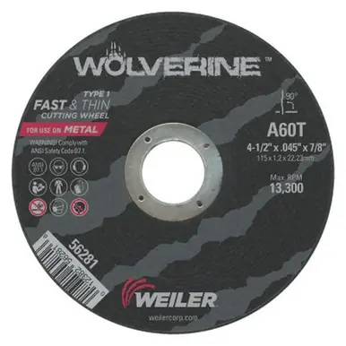WEILER 56281 Wolverine Thin Cutting Wheels 4 1/2" x .045" 60 Grit T Aluminum Oxide