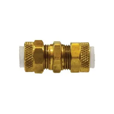 Midland Industries 20200 - Reducing Poly-Flo Union, 3/8" Flareless x 1/4" Flareless, Brass
