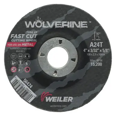WEILER 56474 Wolverine Grinding Wheels 4" Dia 3/32" Thick 5/8" Arbor 24 Grit T