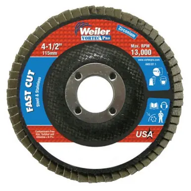 WEILER 31403 4-1/2" x 7/8" A, Abrasive Flap Disc, Flat, Phenolic Backing