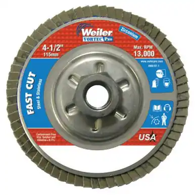 WEILER 31317 VortecPro Abrasive Flap Disc 4.5" 120 Grit 5/8 Arbor 13000RPM (10pk)
