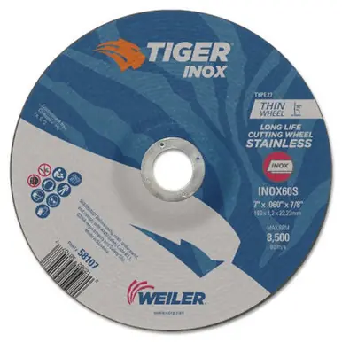 WEILER 58107 Tiger-ox Thin Cutting Wheels Type 27 7" 0.045" Thick 7/8" Arbor 25pk (25pk)