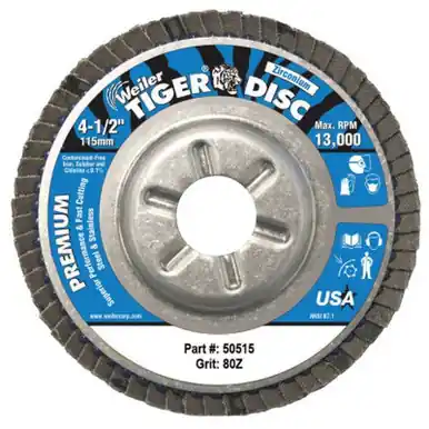 WEILER 50515 TigerDisc Angled Style Flap Disc 4 1/2" 80 Grit 7/8 Arbor Aluminum Back
