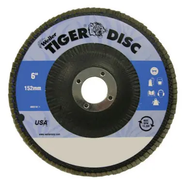 WEILER 50651 TigerDisc Abrasive Flap Disc, 6",80 Grit, 7/8 Arbor, 10,200RPM (10pk)