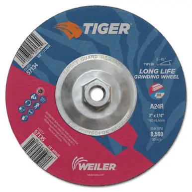 WEILER 57134 Tiger Grinding Wheels, 7" Dia., 1/4" Thick, 24 Grit, Aluminum Oxide (10pk)