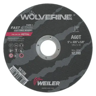 WEILER 56108 Wolverine Thin Cutting Wheels 5" Dia .035 Thick 5/8 Arbor 60 Grit (25pk)