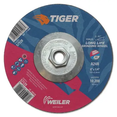 WEILER 57128 Tiger Grinding Wheels, 6" Dia., 1/4" Thick, 24 Grit, Aluminum Oxide (10pk)