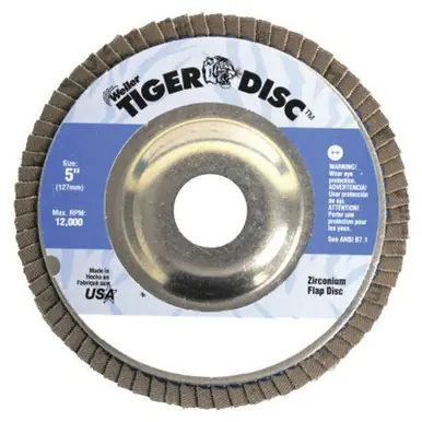 WEILER 50522 TigerDisc Angled Style Flap Disc 5" 36 Grit 7/8 Arbor Aluminum Back