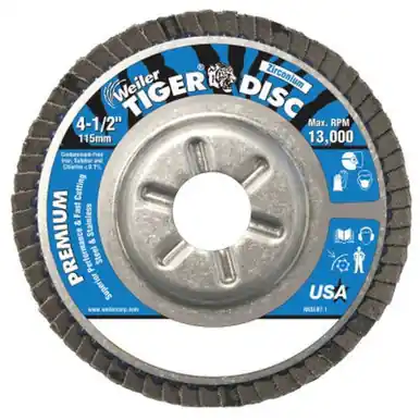 WEILER 50516 TigerDisc Angled Style Flap Disc 4-1/2" 120G 7/8 Arb. Aluminum Back
