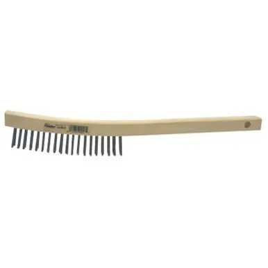 WEILER 44053 Curved Handle Scratch Brush 14" 3X19 Rows Steel Wire Wood Handle