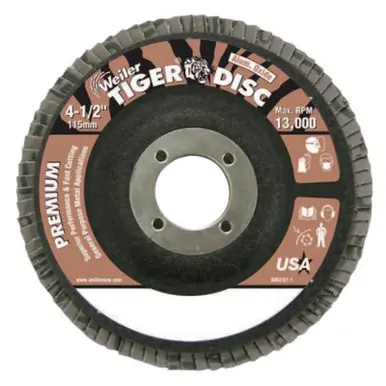 WEILER 50663 TigerDisc Flat Flap Disc 4.5" 40 Grit 7/8 Arbor Aluminum Oxide (10pk)