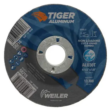 WEILER 58215 Aluminum Combo Wheels 4-1/2" x 7/8" Arbor T27 30 Grit Alum. Oxide