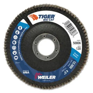 WEILER 50806 BigCat High Density Flat Flap Disc 4.5" 120 Grit 7/8 Arbor 12000RPM