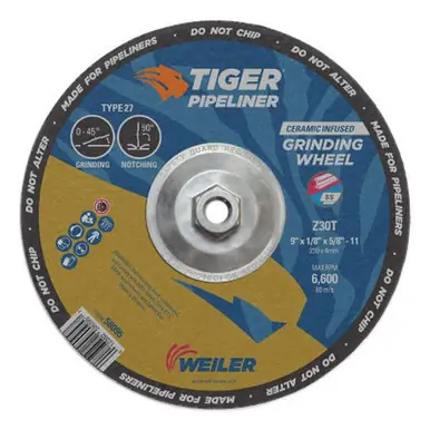 WEILER 58095 9" X 1/8" Tiger Pipeliner, Z30T, Type 27, 5/8"-11 Nut (10pk)