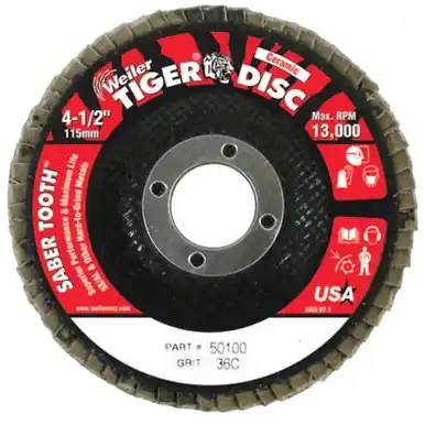 WEILER 50100 SaberTooth Ceramic Flap Disc 4 1/2" 36 Grit 7/8" Arbor 13000RPM (10pk)