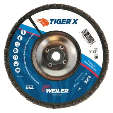 WEILER 51221 TIGER X Flap Disc, 7" Angled, 60 Grit, 5/8" - 11 Arbor