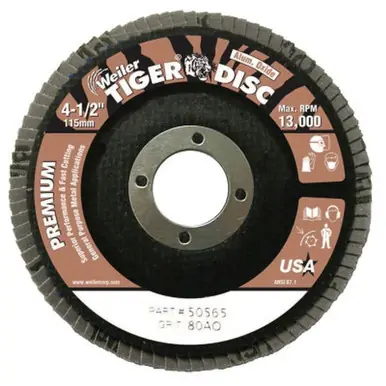 WEILER 50565 TigerDisc Angled Style Flap Disc 4-1/2" 80G 7/8 Arb. Phenolic Back (10pk)