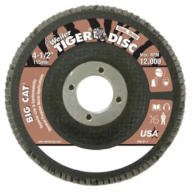 WEILER 50763 BigCat High Density Flat Flap Disc 4.5" 40 Grit 7/8 Arbor 12000RPM