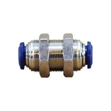 Midland Industries 20129N - Bulkhead Union, 1/2" Push-In x 1/2" Push-In, Brass, Nickel-Plated