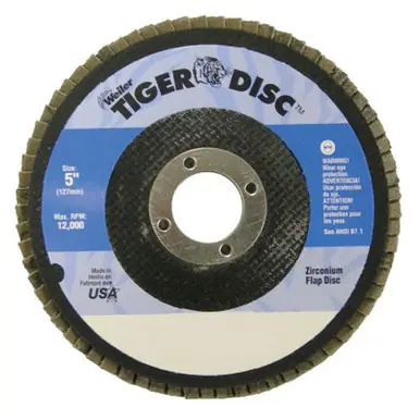 WEILER 50714 TigerDisc Flat Flap Disc 5" 60 Grit 7/8 Arbor Zirconium