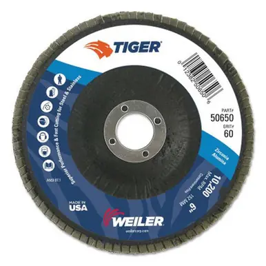 WEILER 50650 TigerDisc Abrasive Flap Disc 6" 60 Grit 7/8 Arbor 10200RPM