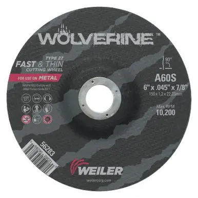 WEILER 56283 Wolverine Thin Cutting Wheels 6" x .045" 7/8 Arbor 60 Grit S T27