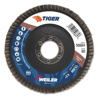 WEILER 50664 TigerDisc Flat Flap Disc 4.5" 60 Grit 7/8 Arbor Aluminum Oxide (10pk)