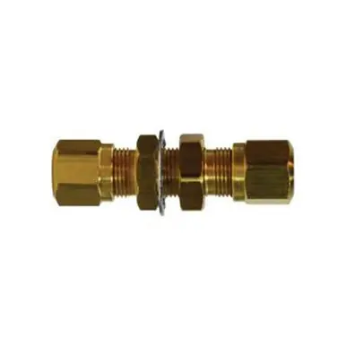 Midland Industries 38030 - Bulkhead Union, 1/2" Tube OD x 1/2" Tube OD, Brass
