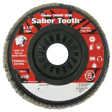 WEILER 50118 SaberTooth Ceramic Flap Disc 4-1/2" 60 Grit 7/8 Arbor 13000RPM (10pk)