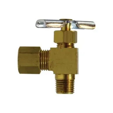 Midland Industries 46011X - 90° Angle Needle Valve, 1/4 x 1/8" Nominal, Compression x MPT, Brass