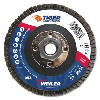WEILER 50133 SaberTooth Abrasive Flap Disc Ceramic 4 1/2" Dia. x 5/8" 40 Grit