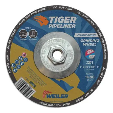 WEILER 58092 6" X 1/8" Tiger Pipeliner, Z30T, Type 27, 5/8"-11 Nut