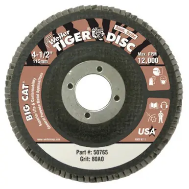 WEILER 50765 BigCat High Density Flat Flap Disc 4.5" 80 Grit 7/8 Arbor 12000RPM