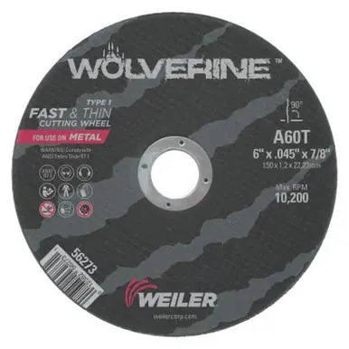 WEILER 56273 Wolverine Thin Cutting Wheels 6" x .045" 7/8 Arbor 60 Grit T Type 1