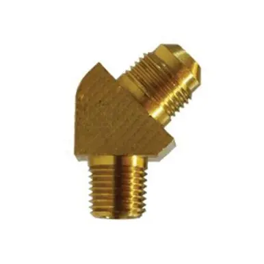 Midland Industries 10452B - 45° Barstock Elbow, 3/8" Male Flared x 1/4" Male NPTF, Brass