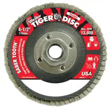 WEILER 50106 SaberTooth Ceramic Flap Disc 4 1/2" 60 Grit 5/8" Arbor 13000RPM (10pk)