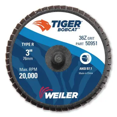 WEILER 50951 3" Bobcat Mini Abrasive Flap Disc Conical (Ty29) Type R Mount 36Z