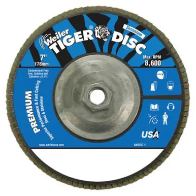 WEILER 50543 TigerDisc Angled Style Flap Disc 7" 40 Grit 5/8 Arbor Aluminum Back