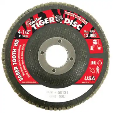 WEILER 50131 SaberTooth Abrasive Flap Disc Ceramic 4 1/2" Dia. x 7/8" 60 Grit (10pk)