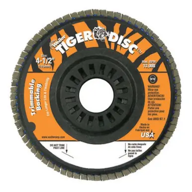 WEILER 50004 Trimmable Tiger Flap Disc, 4 1/2", 80 Grit, 7/8" Arbor, 13000RPM (10pk)