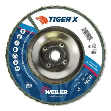WEILER 51242 Tiger X Flap Disc, Type 29, 6", 60 Grit, 5/8"-11 Hub Arbor