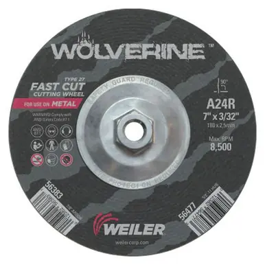 WEILER 56477 Wolverine Grinding Wheels 7" Dia 3/32" Thick 5/8" Arbor 24 Grit T (10pk)