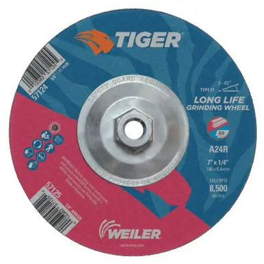 WEILER 57124 Tiger Grinding Wheels, 7" Dia, .045" Thick, 5/8"-11 Arbor (10pk)