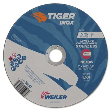 WEILER 58103 Tiger-ox Thin Cutting Wheels Type 1 7" Dia. 0.060" Thick 7/8" Arbor (25pk)