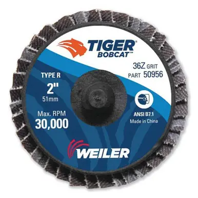 WEILER 50956 2" Bobcat Mini Abrasive Flap Disc, Flat (Ty27), Type R Mount, 36Z (10pk)