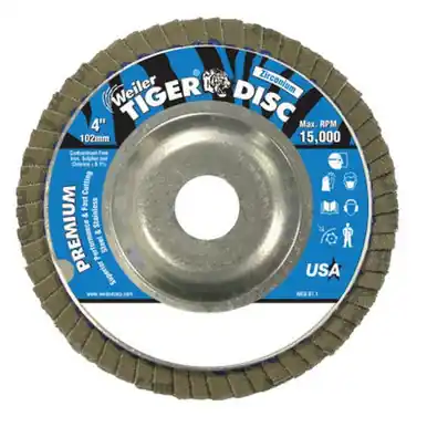 WEILER 50502 TigerDisc Angled Style Flap Disc 4" 36 Grit 5/8 Arbor Aluminum Back (10pk)
