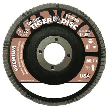WEILER 50562 TigerDisc Angled Style Flap Disc 4 1/2" 36 Grit 7/8 Arbor Phenolic Back (10pk)